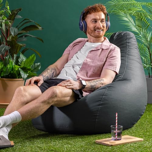 Bean Bag Bazaar Dalton Outdoor Sitzsack für Erwachsene, Dunkelgrau, Gaming Sitzsack mit Füllung...