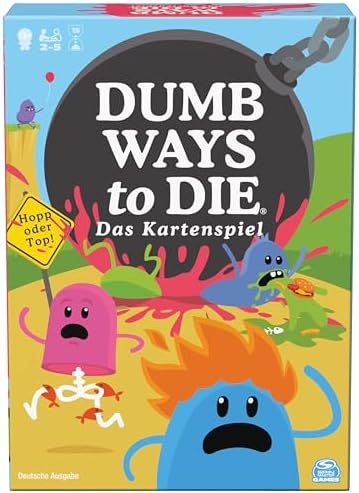 Spin Master Games Dumb Ways to Die Kartenspiel, ab 12 Jahren | 2–5 Spieler | Witzige Wackelbilder auf Karten | Bohnen am Leben halten | Schwarzer Humor | Deutsche Ausgabe