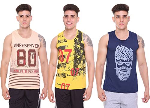 Image of Sleeveless Vest for Men || Tank Top Sando || Workout Tshirts || Sports Vest || Goa Beach Wear Swimming T-Shirt || Running Tops || Gym Vest for Men || Pack of 3 ||