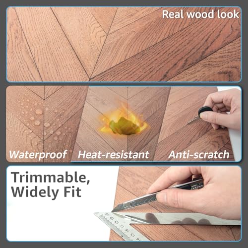 Image of Art3d 10-Pack Herringbone Peel and Stick Floor Tiles (10 Sq.Ft), Brown