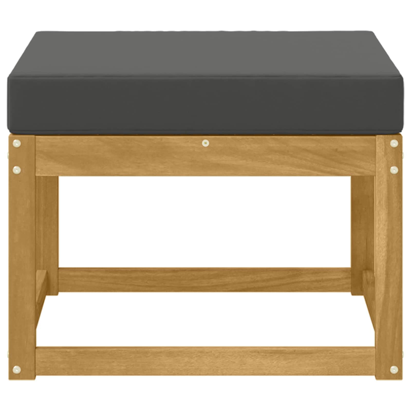 Taboret outdoorowy z litego drewna akacjowego w kolorze białym, odporny na warunki atmosferyczne i trwały, do ogrodu, na taras lub balkon, z poduszką polirattanową, możliwość rozszerzenia