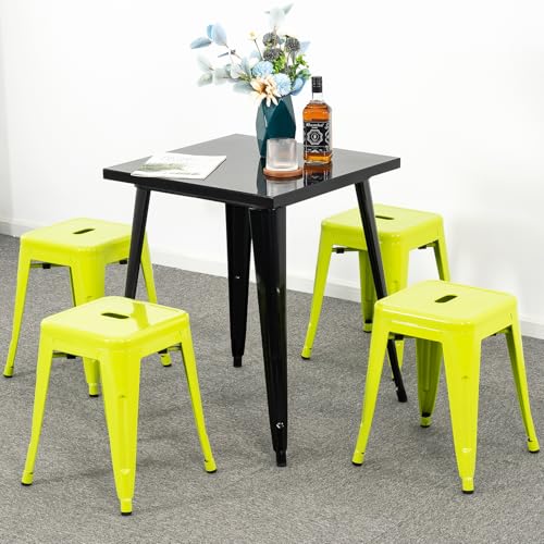 Image of Brage Living 18 Inch Industrial Metal Stools Set of 4, Stackable Classroom Kitchen Short Stools, Backless Metal Dining Chairs for Indoor Outdoor (Lime Green)