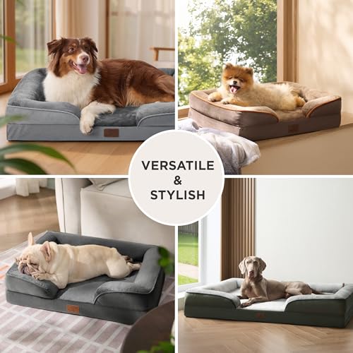 BEDSURE orthopädisches Hundebett Ergonomisches Hundesofa - 106x80 cm Hundecouch mit eierförmiger Kistenschaum für große Hunde, waschbar rutschfest Hundebetten, grau