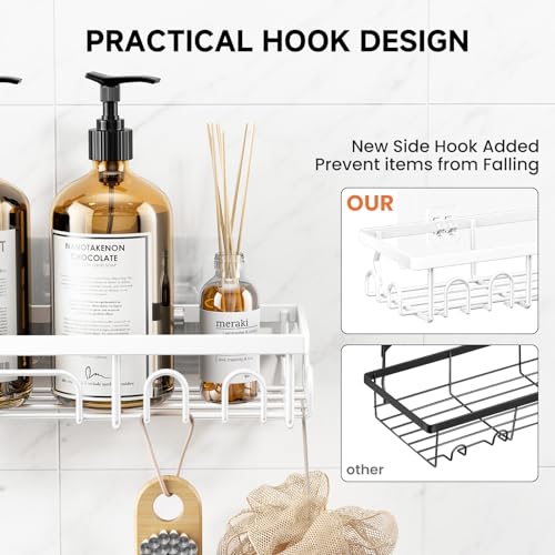 Image of Shower Caddy, 5 Pack Shower Shelves for Inside Bathroom, Rustproof Adhesive Bathroom Organizer with Soap Holder, No Drilling Washroom Organizers and Storage for Bathtub Room /Kitchen /Home, White