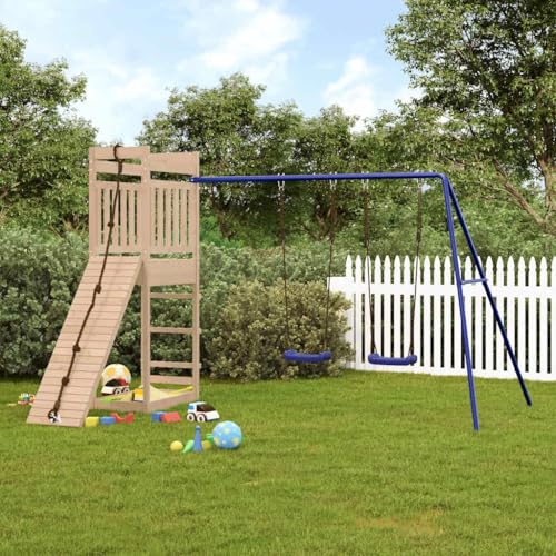 CHARMMA Outdoor Playset Natural Pine,Blue,Swing Sets & Playsets-3157030