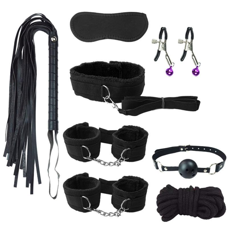 QiKKago Juego Negro De Ocho Piezas De Nylon Soft Leather Yoga Entrenamiento TensióN Correa Accesorios, Mangas Ajustables, Regalos para Parejas - H15