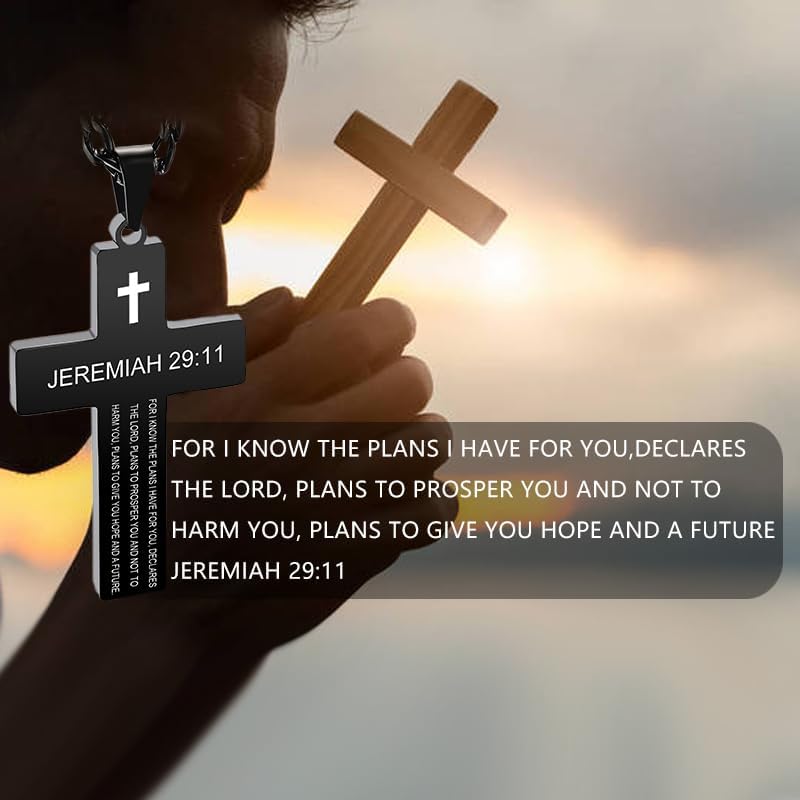 SKQIR Cross Necklace for Men with Bible Verse, Christian Religious Scripture First Communion Cross Chain Pendant for Boys Jewelry Easter Basket Essentials Stuffers Graduation Gifts - Image 6
