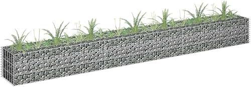 Vista 92 de vidaXL Gabion - Maceta elevada para pared, jardín, césped, patio, jardín, jardín, jardín, jardín, jardín, flores, acero galvanizado, 70.9 x 35.4