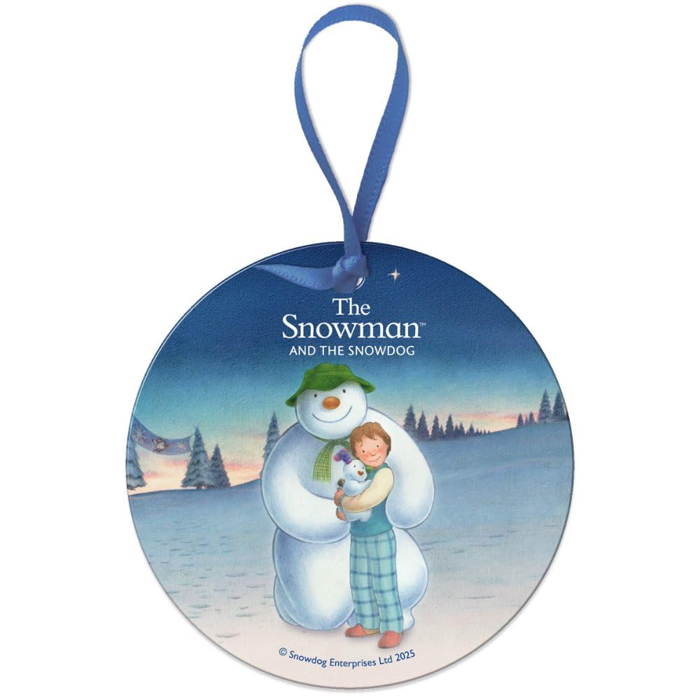 Round Metal Dangler Ornament Sign (75 mm Diameter) - The Snowman and the Snowdog (Trio Pose)