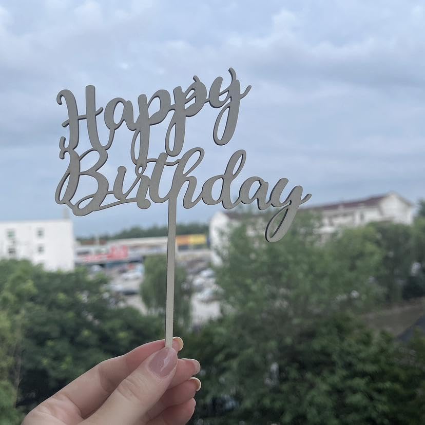 SCHOLMART Happy Birthday Wooden Cake Topper, Rustic Birthday Cake Topper, Handmade Cake Topper Birthday, Baby Shower Cake Topper, Celebration