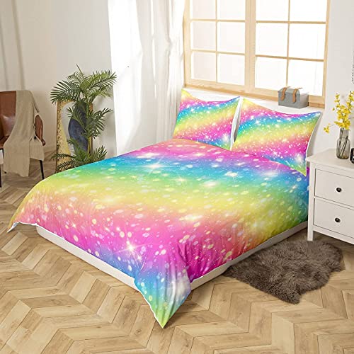 Homemissing Rainbow Color Bedding & Linen Set Girls Kids Cute Cartoon Duvet Cover with Zipper Ties Soft Microfiber Bedding Set,Single Size - Image 3