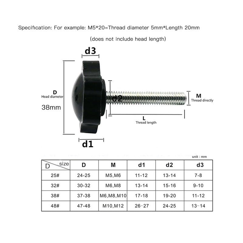 10 Uds M6 M8 M10 38# rosca en forma de estrella perilla de tuercas de sujeción for equipo industrial tornillo de mango de cabeza de plástico de baquelita(M10,50mm)