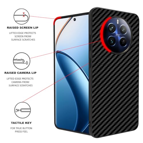 Image of RIGGEAR Sleek Back Cover Case Compatible with Realme 12 Plus 5G, Realme Narzo 70 Pro 5G, Realme P1 5G (TPU+PC | Black CF)