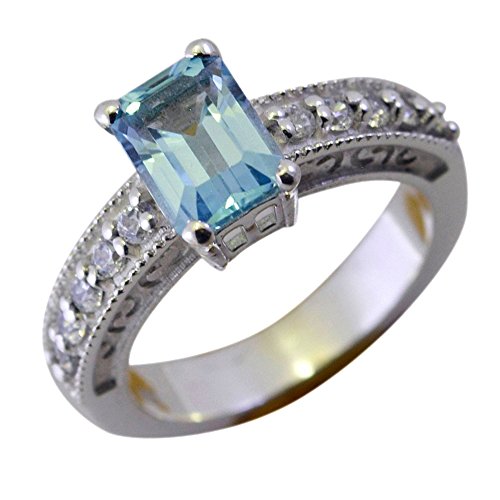 Bague Topaze Bleue en Argent et Or - Bijou de Haute Qualité Style Broche