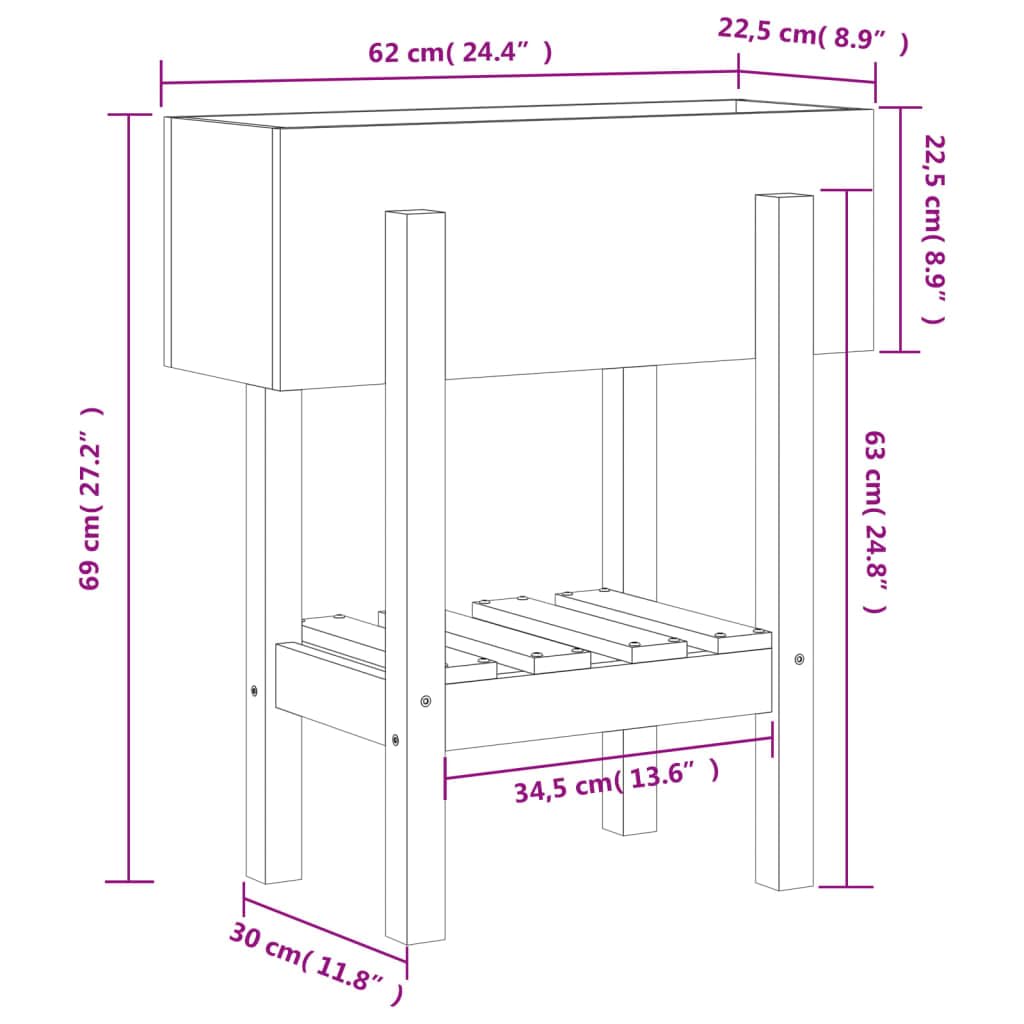 Macetero, maceta para plantas, jardinera elevada, jardinera para exteriores, maceta adecuada para patio trasero, jardines, restaurantes, cafés, color marrón miel, 62 x 30 x 69 cm, madera maciza de
