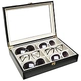 Luxurious Black Eyeglasses / Sunglasses Storage Organizer Display Case Box w/ Leatherette Trim - MyGift