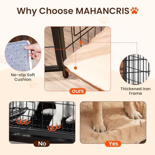 MAHANCRIS Hundekäfig Möbel, 80 cm Hundebox mit Kissen, 2 Tür, Doppeltür, Holzwerkstoff, für Kleine/Mittelgroße/Große Hunde, 80 x 55 x 65 cm, Hundekäfig für Zuhause, Vintagebraun ADCHR0701Z1