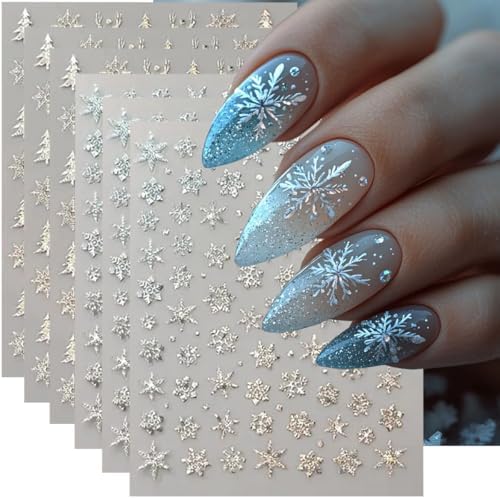 Christmas Nail Art Stickers Laser Winter Snowflake Nail Decals 6P...