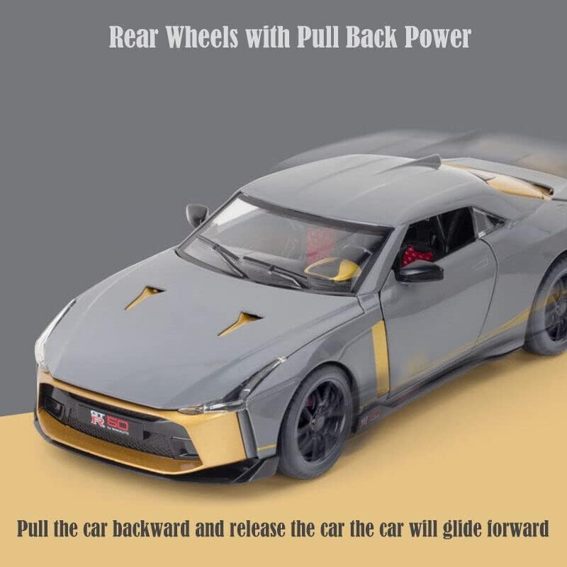 Image of LONGMIRE Metal Pull Back Diecast Car Pull Back Model with Sound Light Boys Gifts Toys for Kids Pack of 1, Multicolor (Nissan GTR 50)