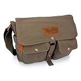 GEARONIC TM Men's Vintage Canvas Leather Tote Satchel School Military Shoulder Messenger Sling Crossbody Hiking Bag Backpack For Toiletry Gym Travel Work Laptop Green