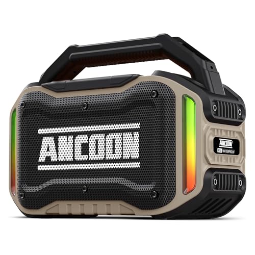 Image of ANCOON Speakers Bluetooth Wireless: 80W(Peak) Loud Speaker with Bass, 20H Playtime, IPX6 Waterproof, Large Jobsite Speakers for Work, Outdoor, Workshop, Garage, Portable Speaker with TWS (Desert)
