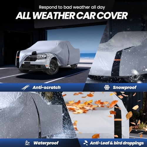 Image of Multi-Layer Ford Maverick Truck Cover, Custom Fit Maverick 2021-2026 SuperCrew Cab Short Bed(4.5') Car Cover Waterproof All Weather, Full Exterior Cover Rain Wind and UV Protection with Door Zipper