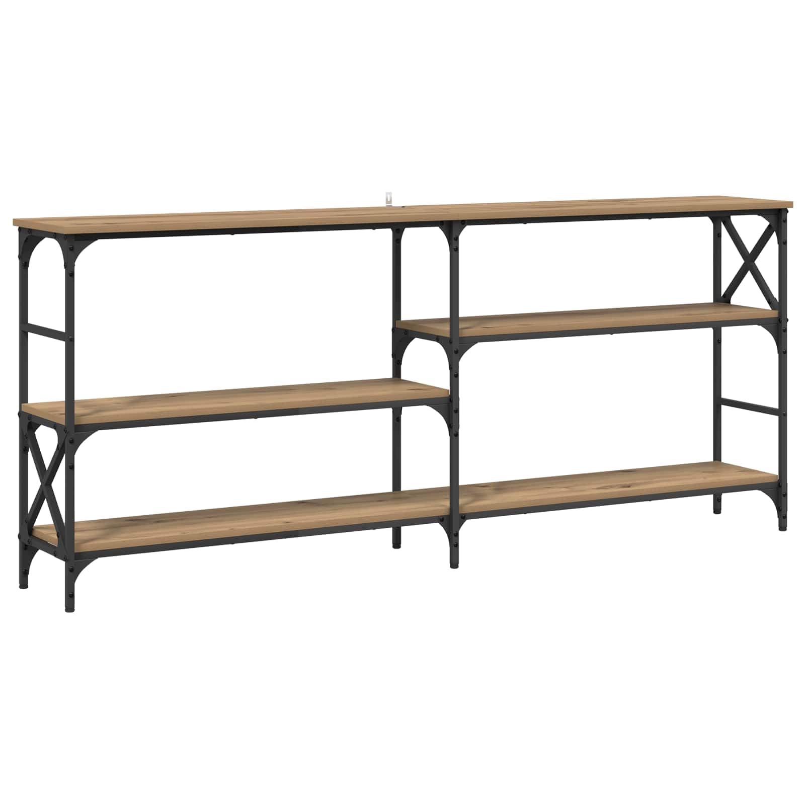 Tavolo consolle dal design industriale, lunghezza 180 cm, tavolo da corridoio con 3 ripiani, tavolino da divano vintage in legno e metallo per soggiorno, corridoio e ingresso, robusto scaffale