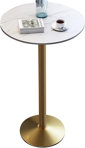 Miniatura 15 de Mesa alta redonda de piedra sinterizada de 21.6 pulgadas, patas de metal modernas, barra alta simple, mesa alta para cafetería, restaurante, postre