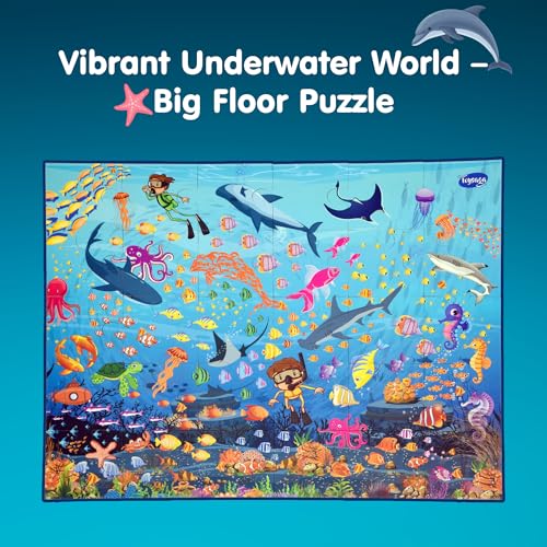 Image of 30 Pieces Floor Jigsaw Puzzle for Kids 3+ Years | Find The Fish & Coloring DIY Activity | Find The Character-Aqua Animals! Ocean Life | Educational Puzzle For Kids | Sea Animals Jigsaw Puzzles