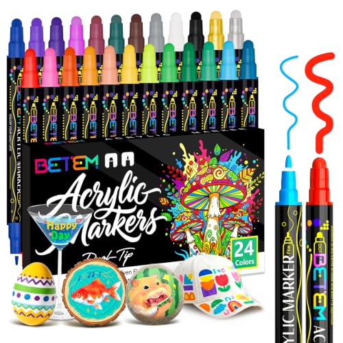 Betem 24 Colors Dual Tip Acrylic Paint Markers, Fabric Decorating Kits