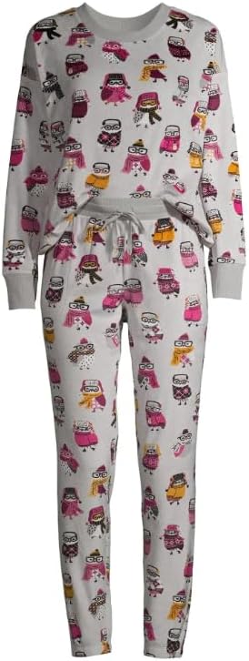 Secret Treasure Women's Velour Top and Joggers, 2-Piece Sleep Set (Small 4-6, Soft Sliver Owls) - Image 4