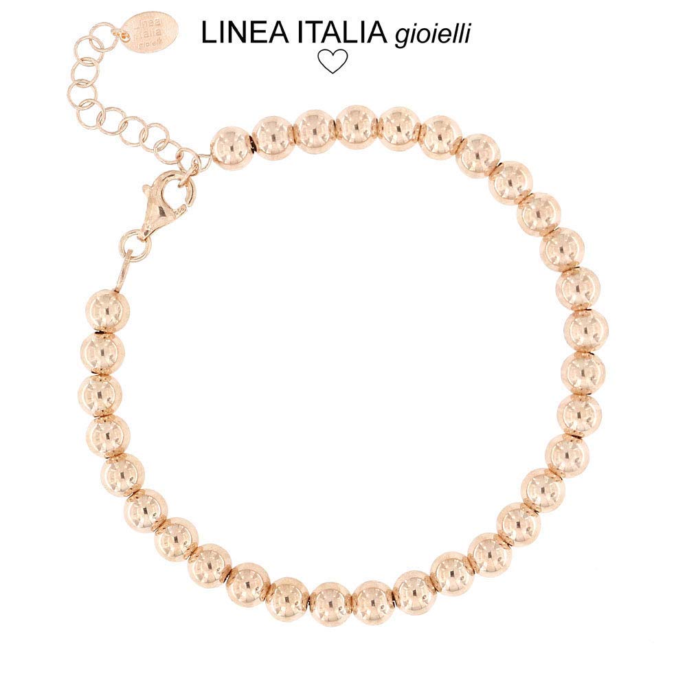 Linea Italia Gioielli - Bracciale con Sfere in Argento 925 Placcato Rosa cm 17+3 - Made in Italy