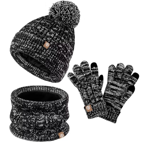 Bonnet d'hiver pour fille protège-oreilles ensemble écharpe gants anti-froid polaire