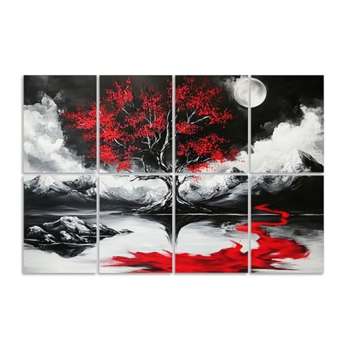 Paneles acústicos artísticos 8 piezas, 48"x32", absorción de sonido con diseño de montañas y río, autoadhesivos para estudio y oficina miniatura 1