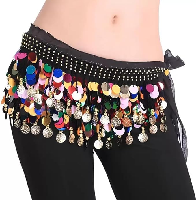 FRAIVIKO Women's Belly Dance Chiffon Hip Scarf | Wrap Belly Belt Tribal Multi Coin Sash