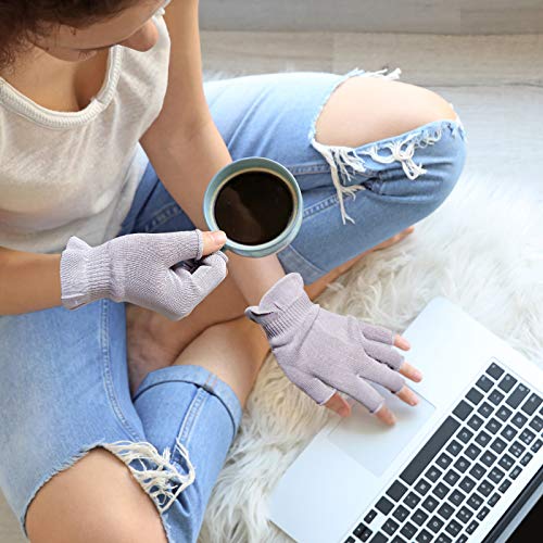 Mig4U 3 Pairs Fingerless Moisturizing Gloves, Half Finger Touchscreen Beauty Glove For Eczema, Spa, Dry Hands, Skin Treatment, Summer Sun Uv Protection, Pale Purple, L/Xl #TOP4