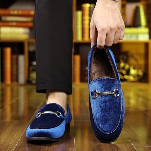Image of COSIDRAM Mens Dress Shoes Business Luxury Velvet Loafers for Party Prom | Elegant metal buckle ornament, luxe velvet texture, classic slip-on silhouette for wedding, prom and evening formal events