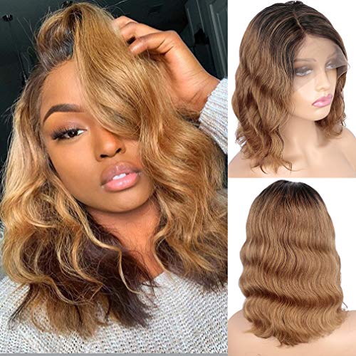 Loose Deep Wave Ombre Human Hair Bob Wig 1b/30 T part Bob Lace Front Wig Pre Plucked Brazilian Remy Virgin Hair Body Wave Bob Wig Ombre Brown 12 Inches Cute Fairy