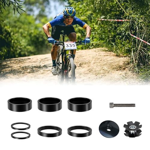 HAFRILY Fahrrad Lenker Spacer Set,Aluminiumlegierung Fahrrad Vorbau Spacer für Rennrad 11/8 Mit Steuersatzkappe Ahead Gabel kralle MTB Steuersatz Abstandshalter 2mm/5mm/10mm (10 Stück)