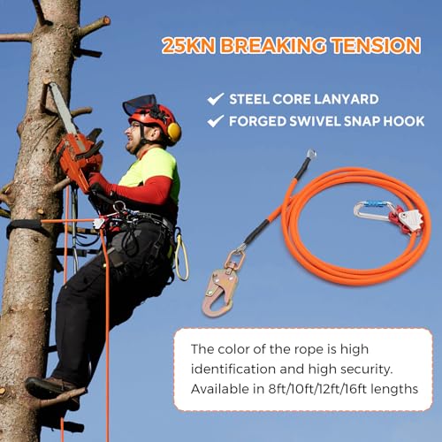 Image of 16ft Steel Wire Core Flipline, 3300Lbs Arborist Positioning Lanyard Kit | Flip line with Triple Lock Carabiner, Swivel Snap Hook and Rope Grab for Large Trunk Climbing, Tall Tree Care and Rescue