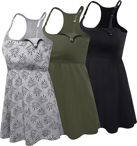 Image of Cotton Nursing Tank Tops Maternity Cami with Shelf Bra Breastfeeding Shirts Pregnancy Clothes