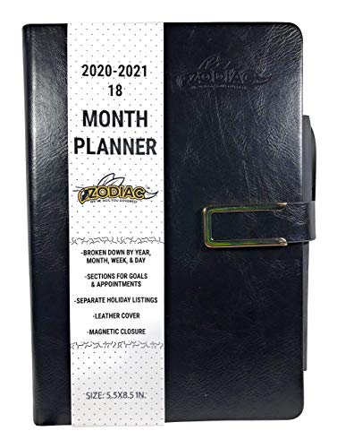 Zodiac Bee 2020 Planner, 18 Month Daily, Weekly, Yearly Journal, Personal Organizer, Separate Goal and Appointment Schedule Sections, Leather Cover, Pen Holder, Pen Included (Black)