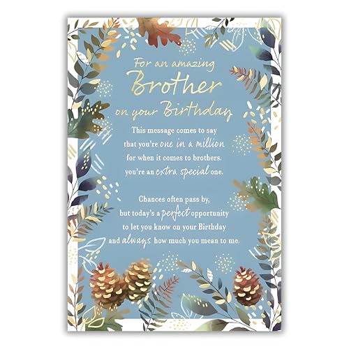 IC&G Carte d'anniversaire pour frère incroyable – Carte d'anniversaire avec poème sentimental et pomme de pin avec détails en aluminium – Carte d'anniversaire pour homme ou garçon