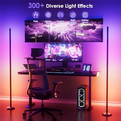 Image of YIKBIK - RGB Aluminium LED Floor Lamp, Bluetooth App & 65 Inch Remote Control, Modern Smart Floor Lamp
