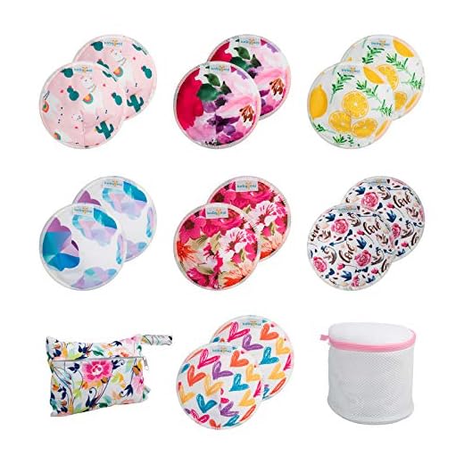 Babygoal Reusable Contoured Nursing Pads, 4.7" Organic Soft Breathable Washable Mama Breast with Laundry Bag and Mini Wet Bag 14 Pack Large Size 14NPA05-B