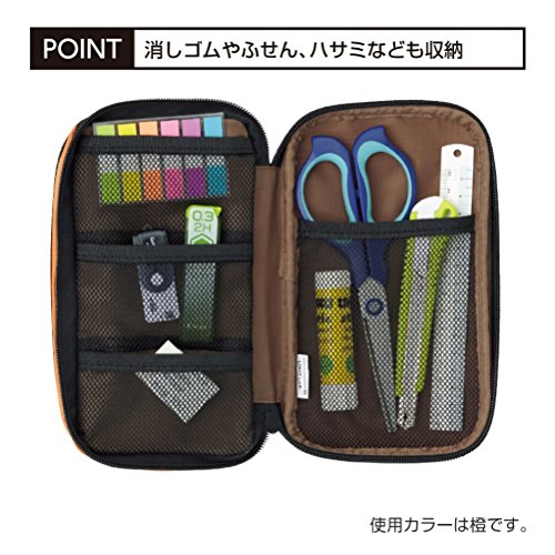 Image of LIHIT LAB Large Capacity Double Zipper Pencil Case For School Office College, Big Capacity 6 Compartments Pencil Bag Holder Adults Teen Boys Girls, Travel Cosmetics Storage, Orange (A7555-4)
