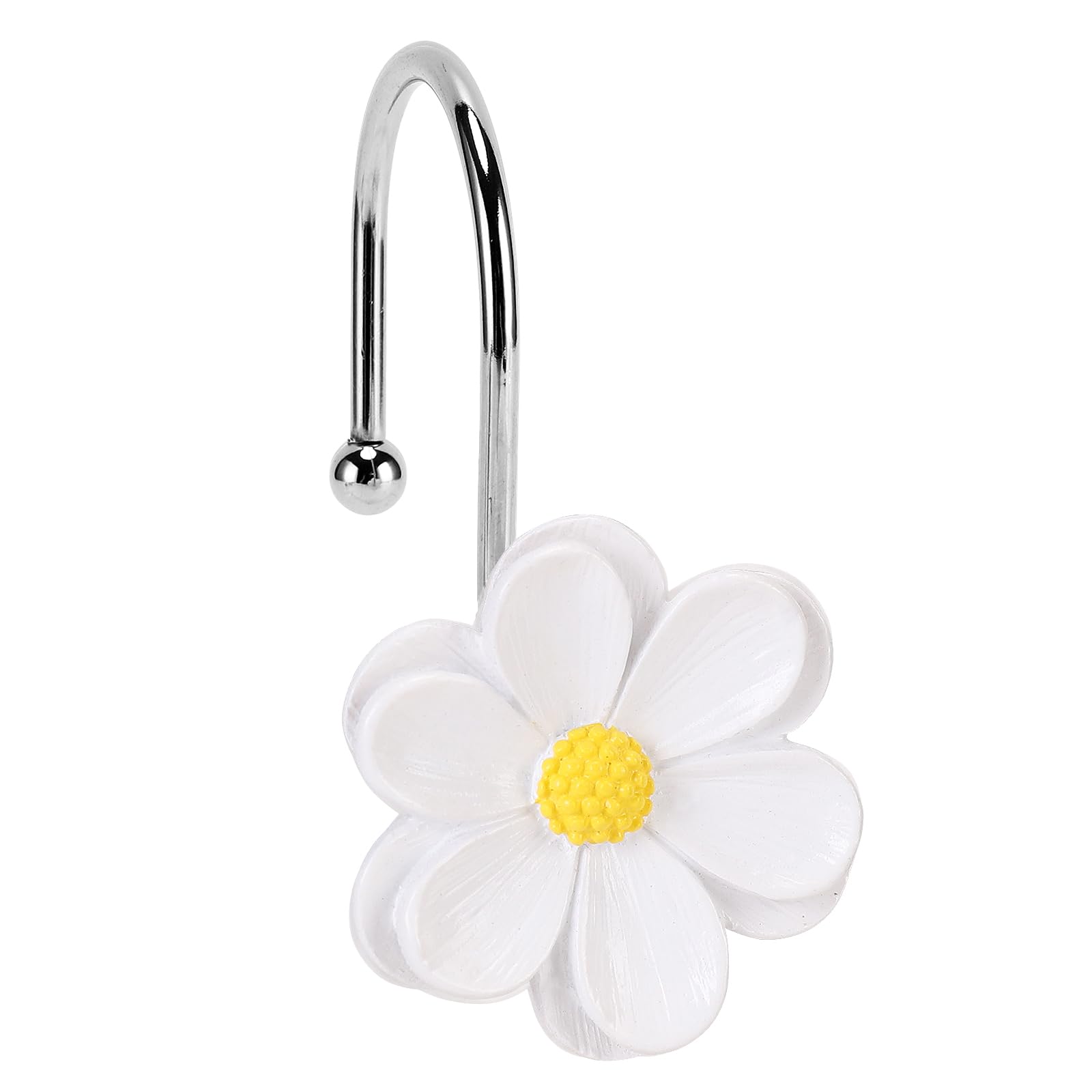 Ganchos para cortina de ducha con flores blancas para un baño de estilo escandinavo