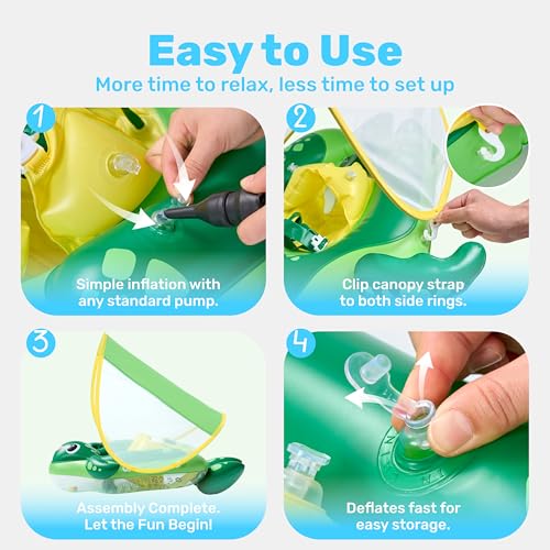 Sloosh Baby Swimming Floats with Removable Sun Canopy, Inflatable Baby Pool Float, Sea Turtle Design Infant Swim Float Ring Swimming Pool Accessories for Age 6-36 Months(L)