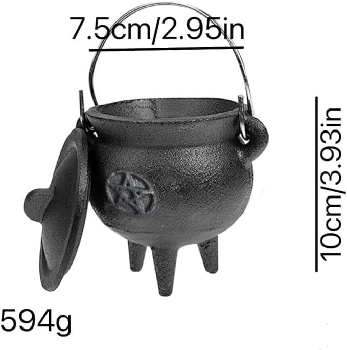 Cauldron Witches Cauldron Cast Iron Cauldron with Lid and Handle Halloween Witch Cauldron Pot 3.94x2.95x2.95inch Cauldron Decorative Candle Incense Burning Witchcraft Halloween Decorations