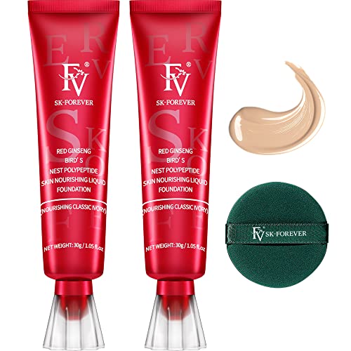 FV Foundation, Nourishing Classic Ivory Flawless Skin Lightweight Waterproof Moisturizing Concealer Lightweight Face Makeup BB Cream Liquid Foundation 1 Fl Oz(30ml) 2 Pack